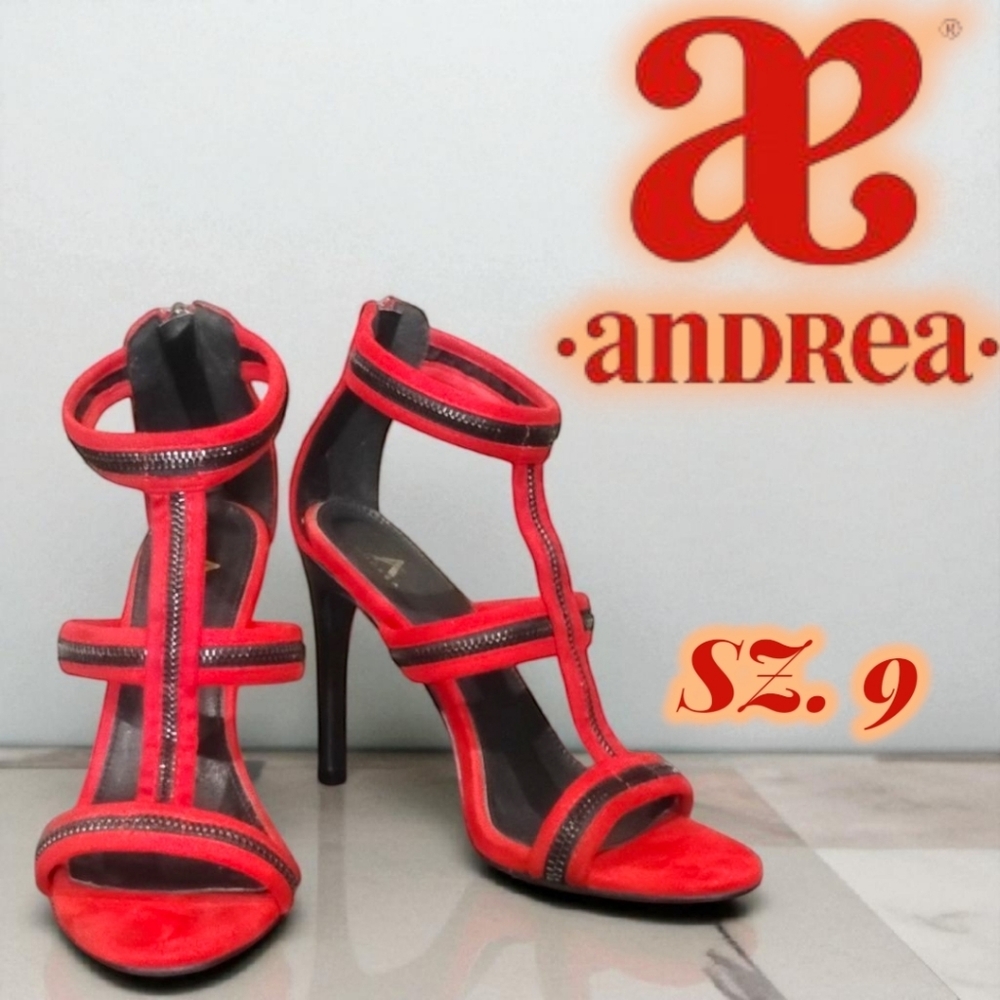 ANDREA FENZI Red/Black Zippered High Heels Sz.9